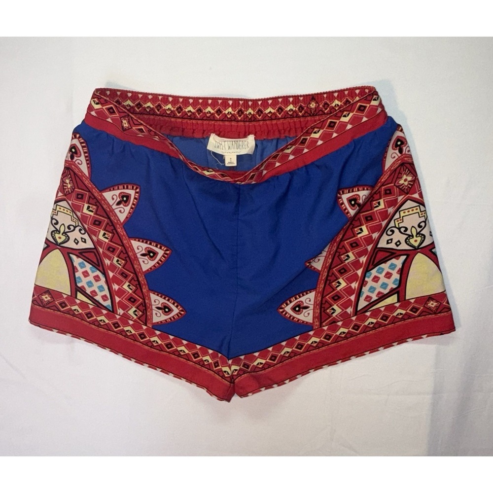 Style Wanderer Womens Blue Red Boho Geometric Print Shorts SJ2110 Medium